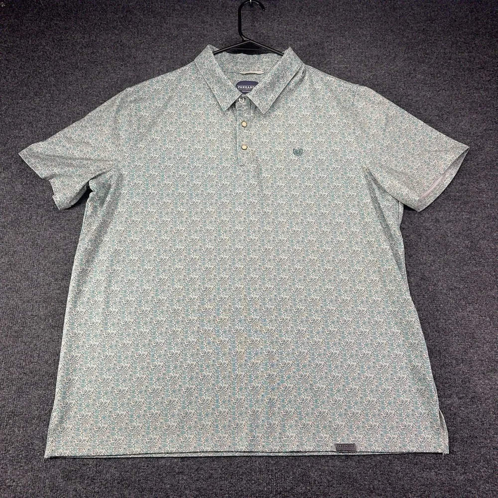 Panhandle Pearl Snap Polo Golf XL Turquoise Southwestern Tile Aztec Print Shirt - Picture 1 of 9